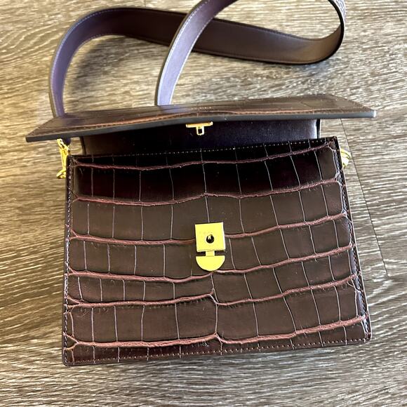 JW Pei Mini Flap Crossbody Burgundy Brown Croc Gold Hardware Vegan Leather Bag - Picture 11 of 16